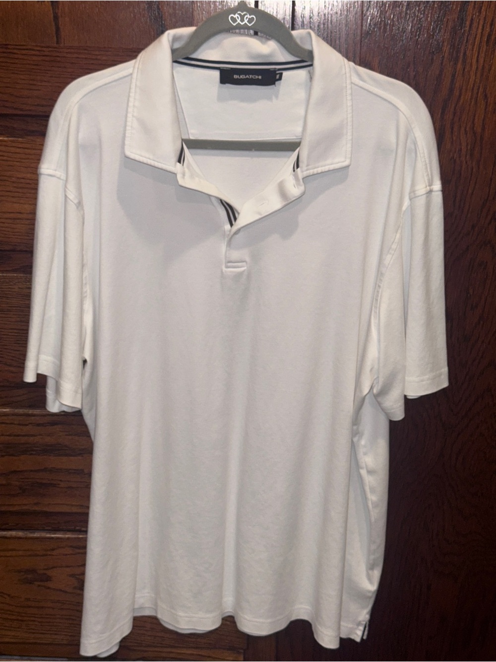 Bugatchi Mens XXL White Polo Shirt Navy Trim Short Sleeve